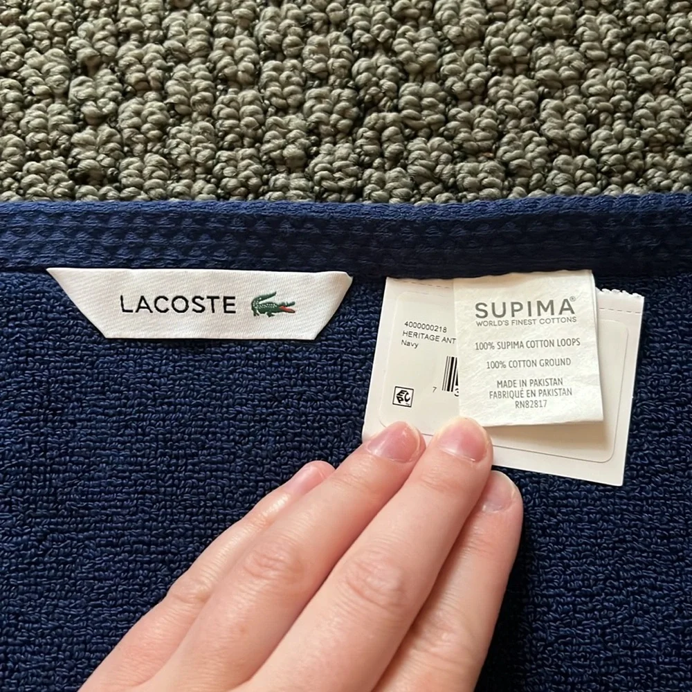NWT Lacoste Navy Heritage Antimicrobial Cotton Tubmat Bath Rug